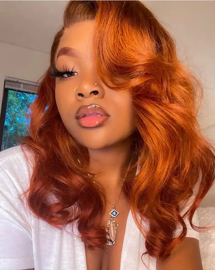 Perruque Lace Front Wig synthétique Body Wave Orange foncé