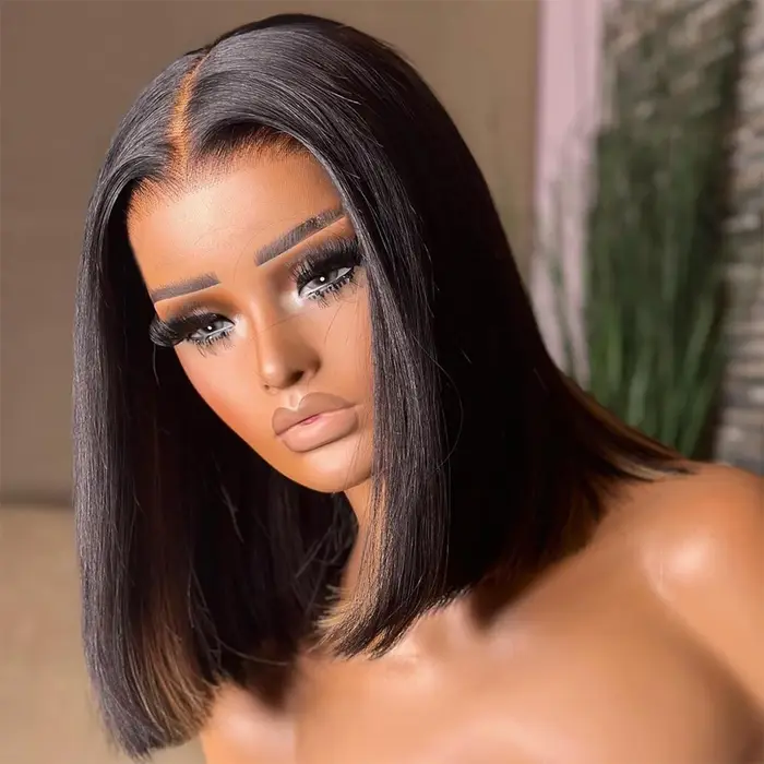 Pas cher court BoB perruques Double dessiné brut vietnamien sans colle perruque droite cheveux humains 13X4 Hd