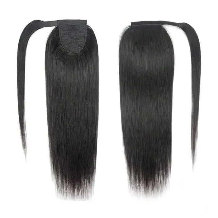 Extensions de cheveux humains queue de cheval à enrouler droite postiche de couleur naturelle pince