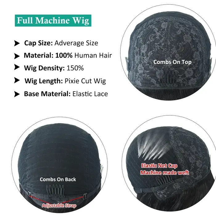 Perruque Bob courte coupe lutin perruques de cheveux humains droites pour les femmes couleur naturelle accessoires