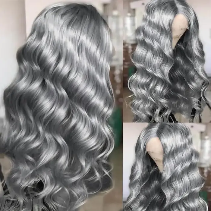 Cosplay vague de corps argent gris 13X4 dentelle avant perruques cheveux humains 13x6 HD dentelle av