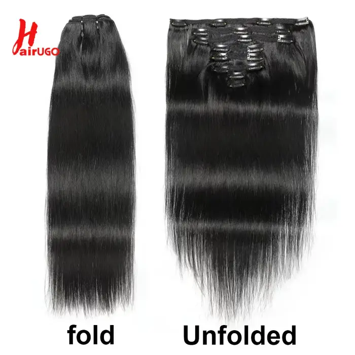 HairUGo – extensions de cheveux brésiliens naturels Non Remy lisses à clips