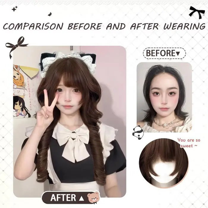 Perruque Lolita avec frange tête de méduse cheveux longs bouclés Fibers haute température