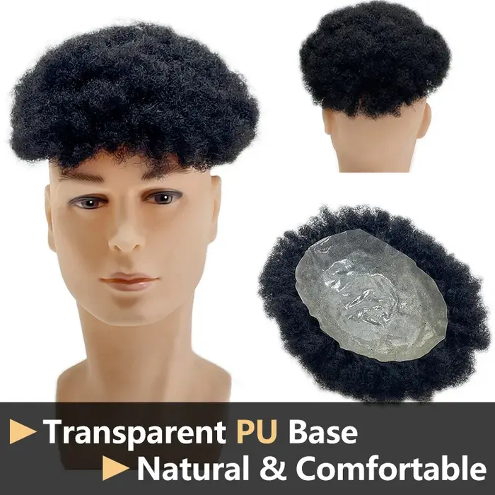100% cheveux humains hommes PU capillaire prothèse Toppers Afro cheveux bouclés Ultra mince respiran