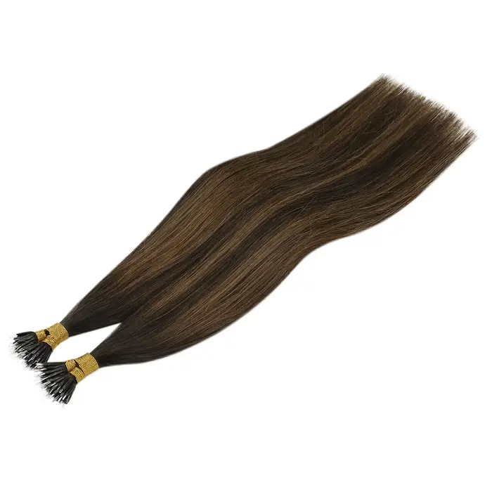 VeSunny cheveux ensoleillés Nano anneau Extensions de cheveux brun foncé Balayage brun moyen Nano vr