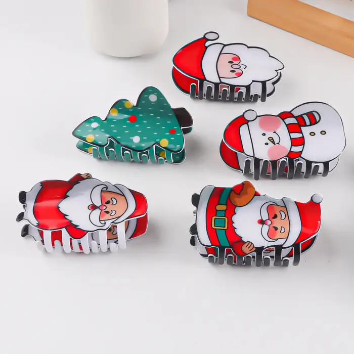 Pince à Cheveux Imprimée Père Noël et Bonhomme de Neige