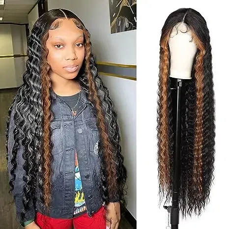WIGERA Perruque synthétique ombrée noire 40 pouces extra longue