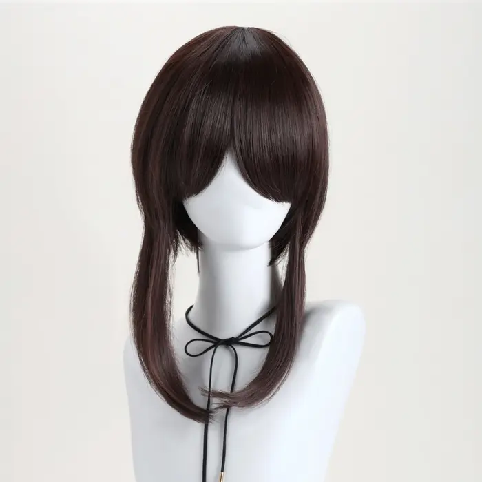 Perruque courte et droite synthétique marron pour femme