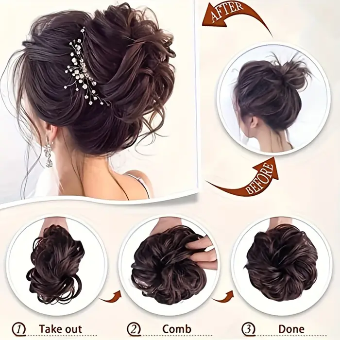 Postiche chignon à pince bouclée pour femmes caucasiennes, chignon synthétique, chignon chic, ébouri