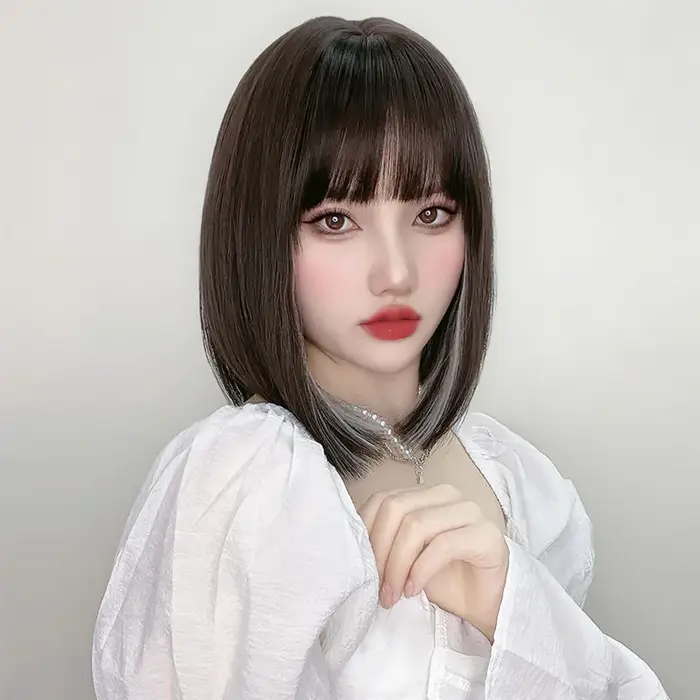 Perruque femme cheveux courts raides, effet ombré, couleur teintée, cheveux synthétiques en fibre de soie haute température, ensemble complet