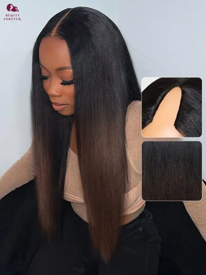 Beauté pour toujours EasiContour ™   Ombre brun V partie perruque cheveux humains mettre et aller Ya
