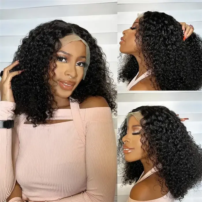 Perruque synthétique courte coupe bob bouclée crépue 13X4X1 HD Full Lace Frontal