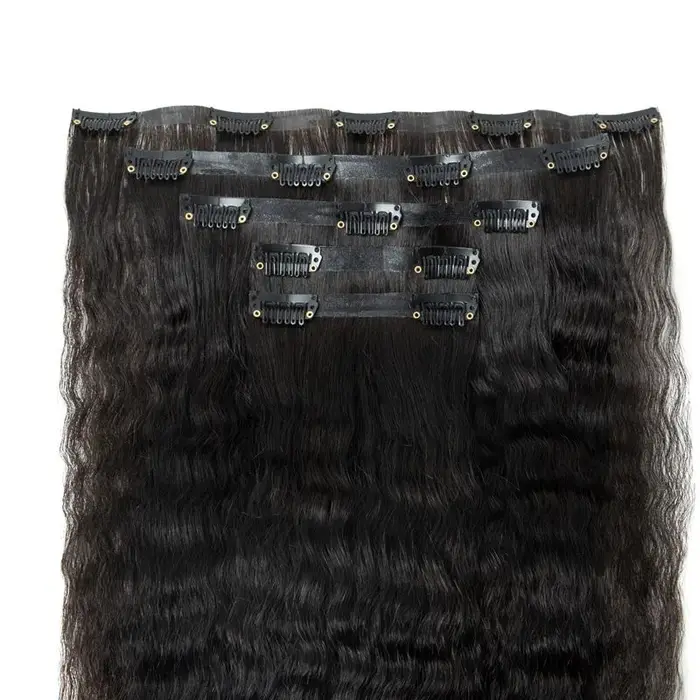 Extensions de Cheveux Humains à Clips en PU, 5 Pièces, Sans Couture, Crépus, Lisses, Yaki, Naturels,
