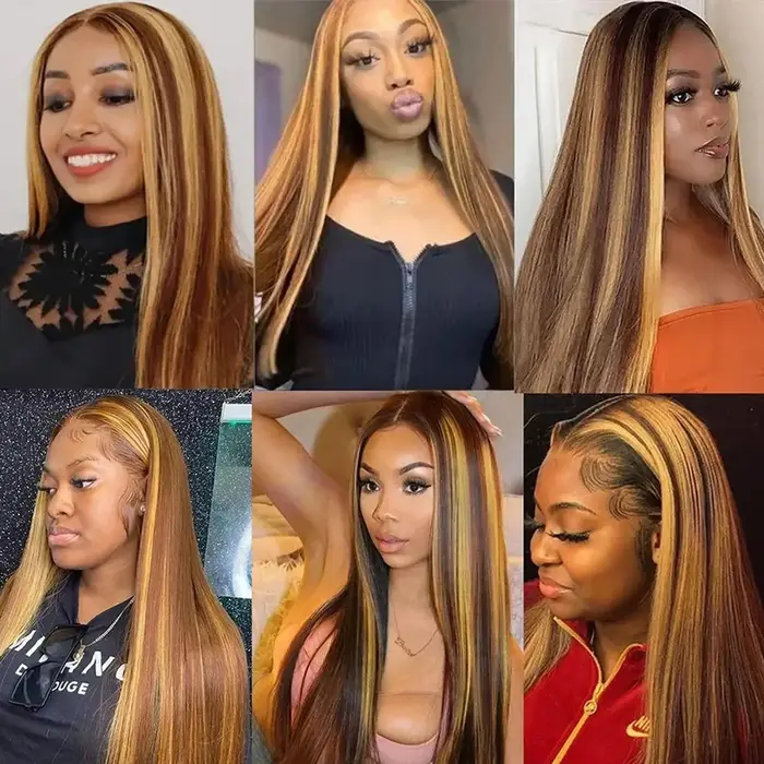 250 densité mettre en évidence Ombre 13x4 dentelle avant perruque cheveux humains 13x6 miel blond dr