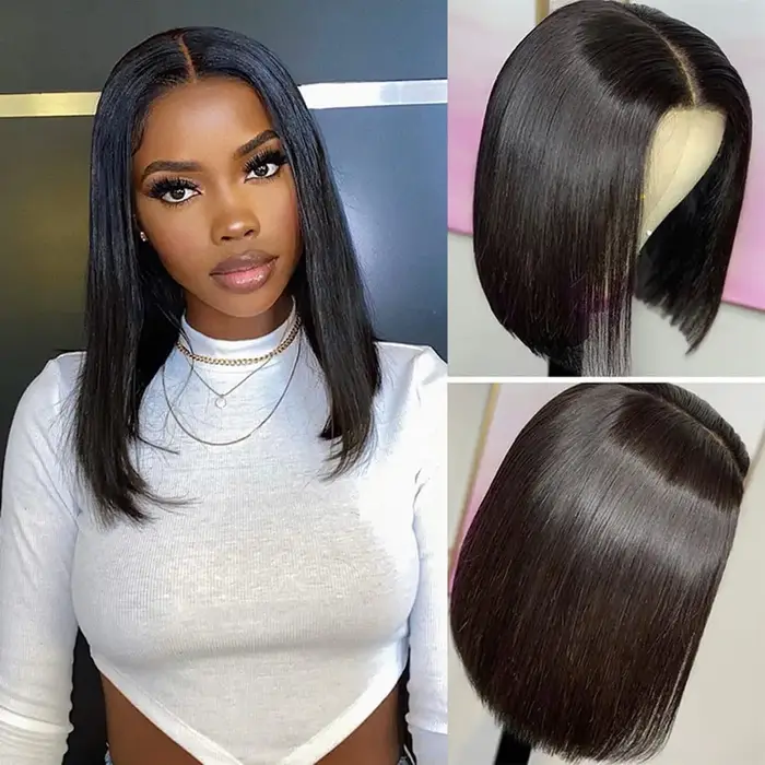 Perruques de cheveux humains sans colle perruque Bob droite brésilienne 5x5