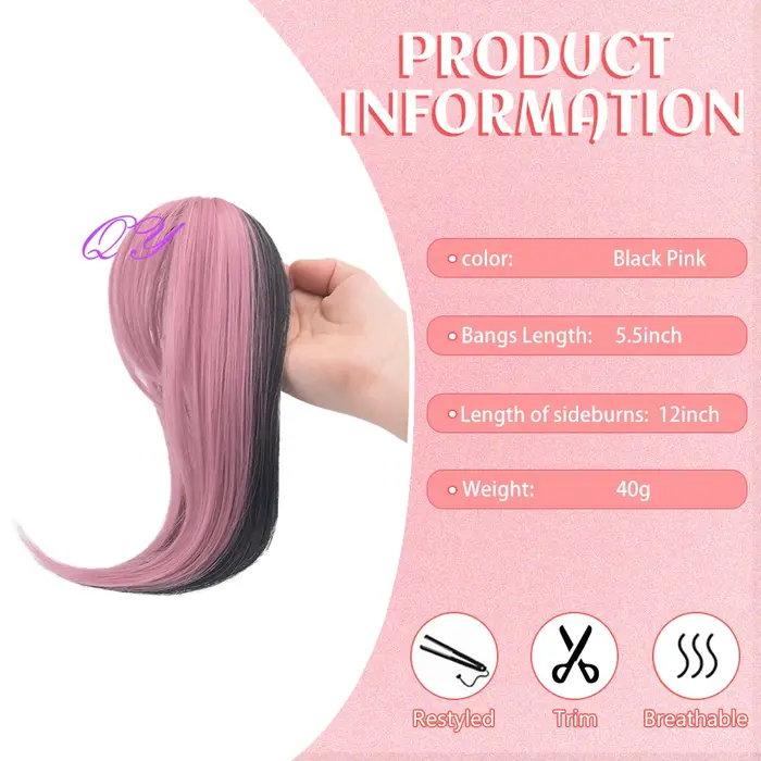 Extensions de frange synthétiques à Clip rose