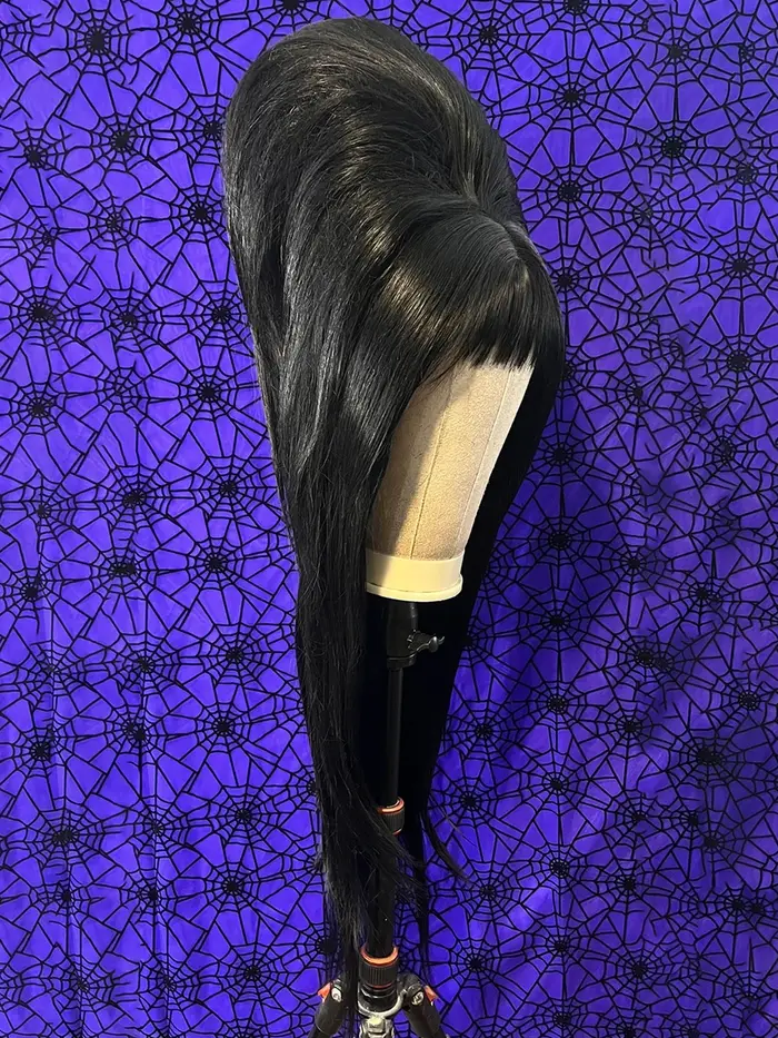 Perruque noire Elvira Mistress de 28 pouces pour accessoire de costume de cosplay