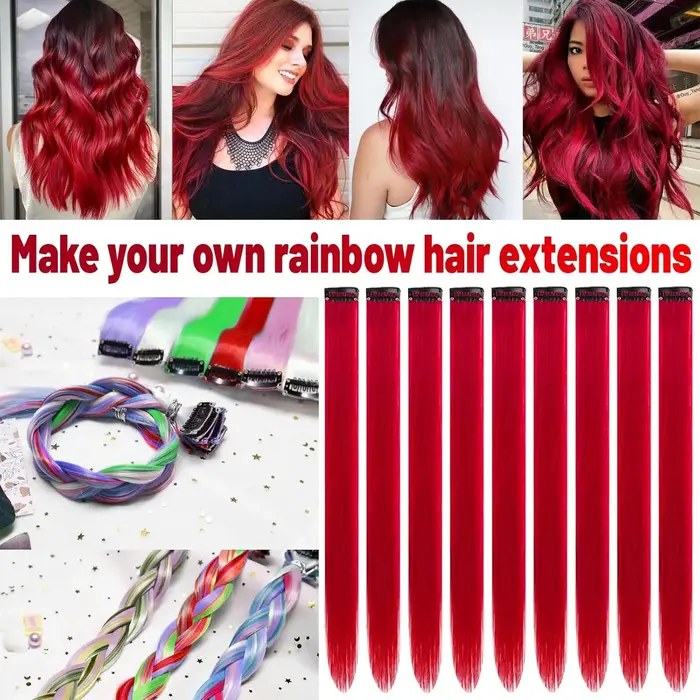 Extensions capillaires synthétiques à Clip rouge et bleu