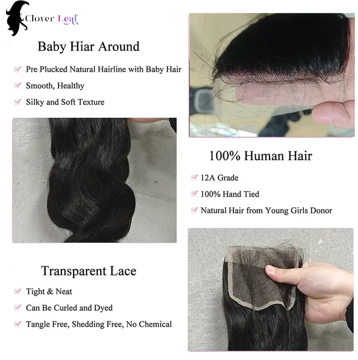 Mèches Body Wave Brésiliennes Naturelles avec Closure, Tissage de Cheveux Humains, 24 Pouces, 4 Tage