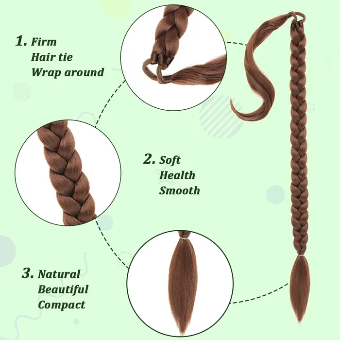 Longue Extension de queue de cheval tressée bricolage avec attache de cheveux enveloppe droite autour des Extensions