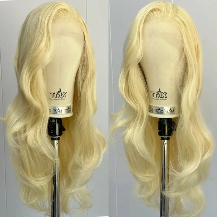Perruque Lace Front Wig synthétique longue bouclée ondulée Blonde 613