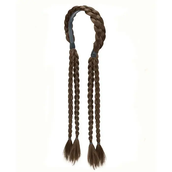 Queue de cheval tressée synthétique à double tresses, avec boucle élastique pour chignon, facile à porter et réglable