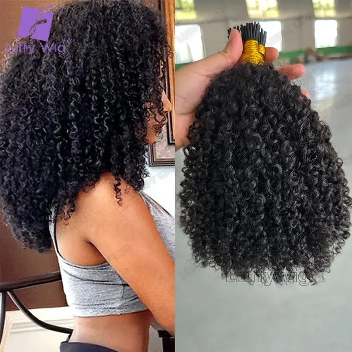 Afro crépus bouclés je pointe Extensions de cheveux Microlink Extensions de cheveux humains Double d