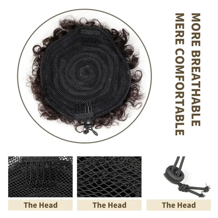 Chignon Afro court en cheveux humains, postiche pour femmes et enfants, perruque queue de cheval à cordon, extensions bouclées crépues à clipser