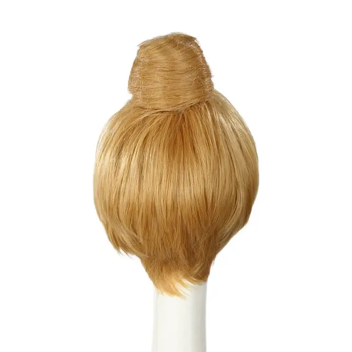 Perruques de Cosplay princesse fée clochette pour filles, cheveux courts blonds avec chignon, perruque synthétique résistante à la chaleur