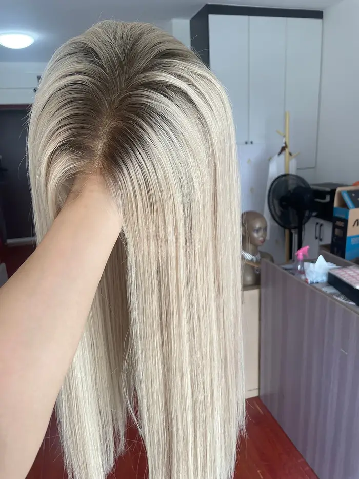Perruques en dentelle frontale transparente de haute qualité en cheveux humains, couleur blonde cend