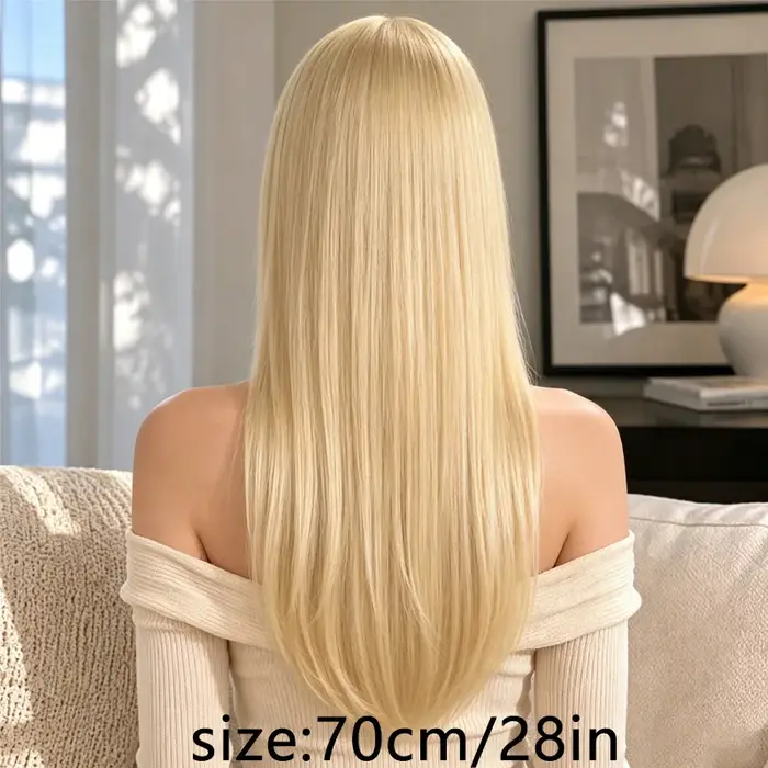 Perruque synthétique blonde droite de 28 pouces de long
