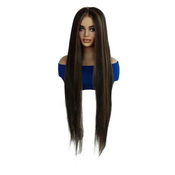 Perruque Lace Front 13x4x1 Brun Foncé avec Mèches Blondes