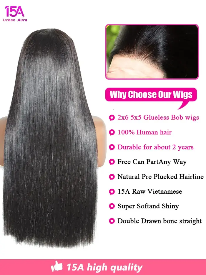 2x6 5x5 perruques sans colle 13x4 13x6 réel Bob 100% perruque de cheveux humains vietnamien brut 15A Transparent Super