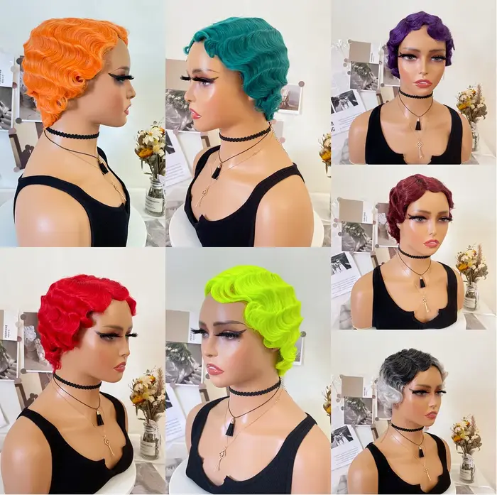 WIGERA – perruque synthétique ondulée verte fluorescente