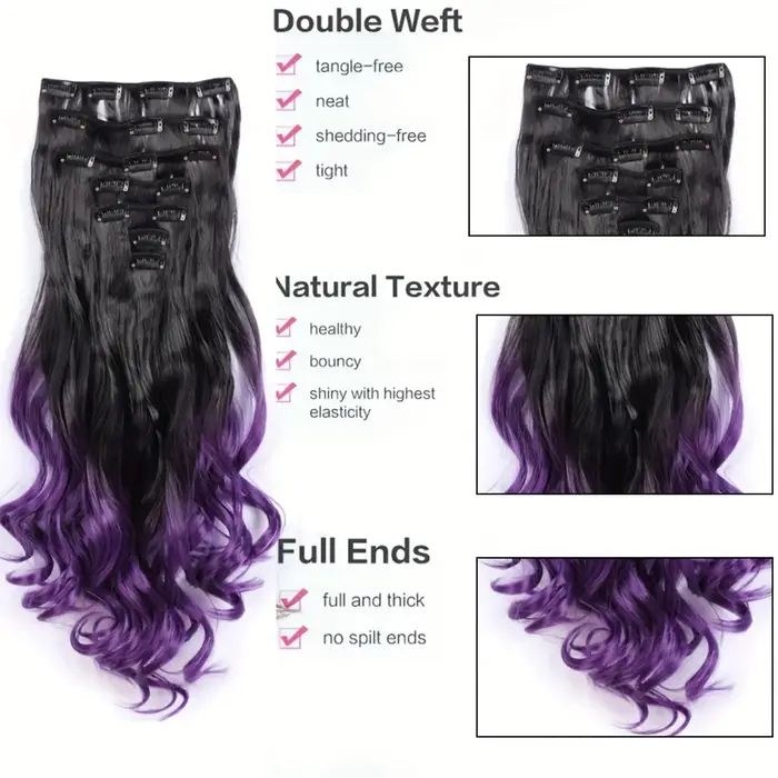 Extensions de cheveux synthétiques à clip pour femmes et filles
