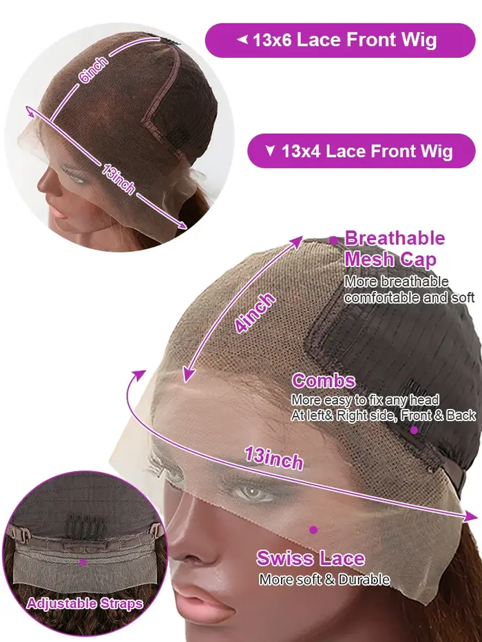 Perruque Lace Front Wig Deep Wave Naturelle Bouclée Brun Chocolat, 13x6, 40 Pouces, Densité 300, Doc