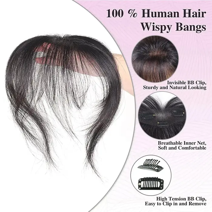 Vrais cheveux humains pince en frange pour les femmes vaporeux Air