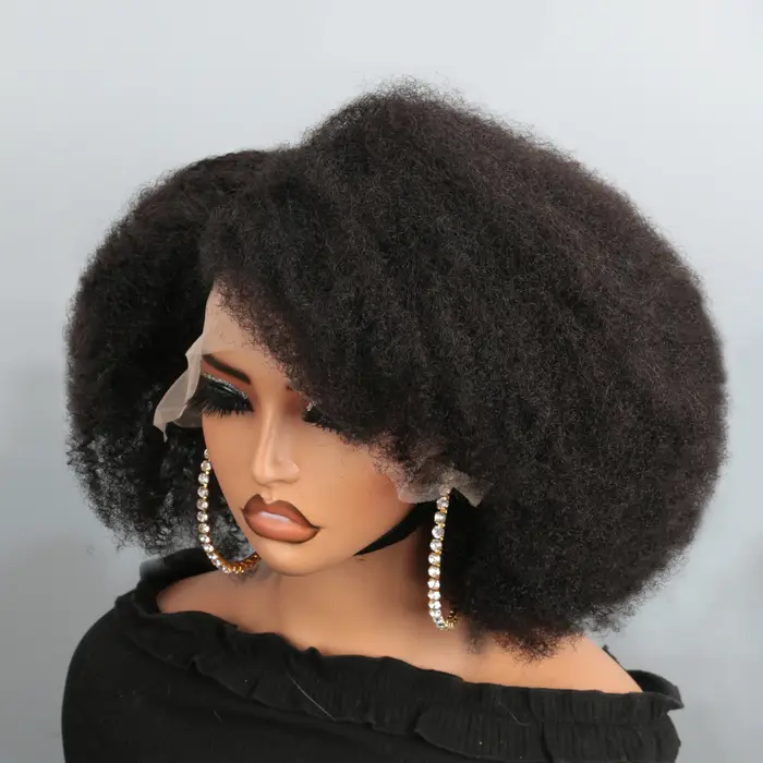 Perruque Bob Lace Front Wig naturelle crépue bouclée-Afro, 13x4x2, naissance des cheveux naturelle, 