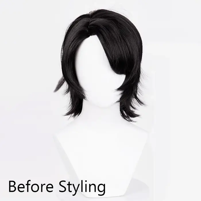 Perruque synthétique courte et lisse noire moelleuse pour hommes, perruque de Cosplay de jeu animé r