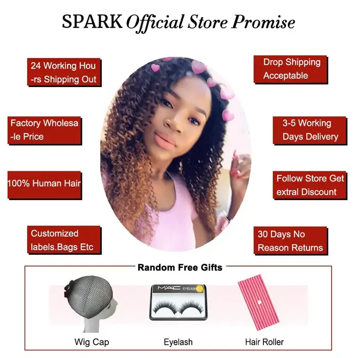 Extensions de cheveux humains Spark Afro Kinky Curly Ombré 100% Remy, mèches brésiliennes, lots de 1