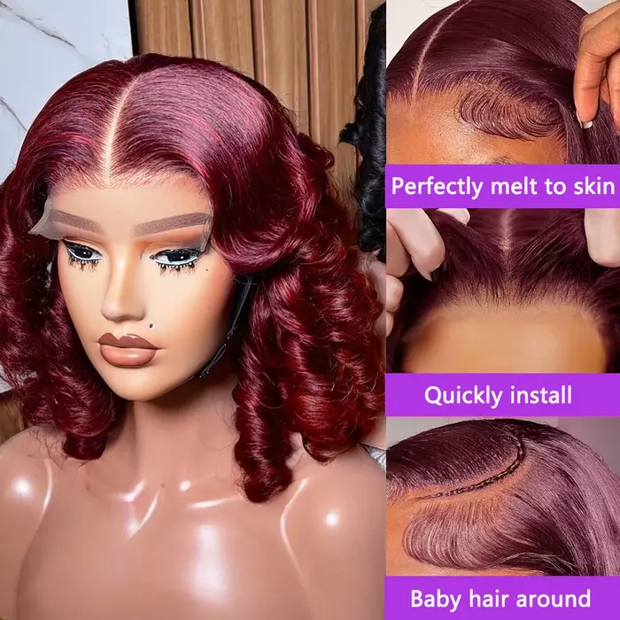 Perruque Bob en Cheveux Humains Bouclés Courts et Lâches