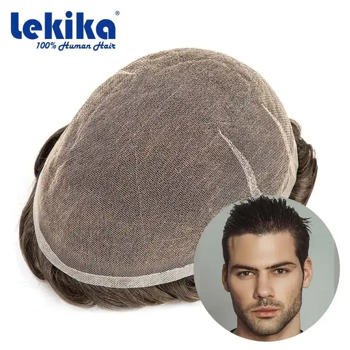 AIR-Lace hommes capillaire prothèse pleine dentelle toupet Ultra délicat 100% naturel système de che