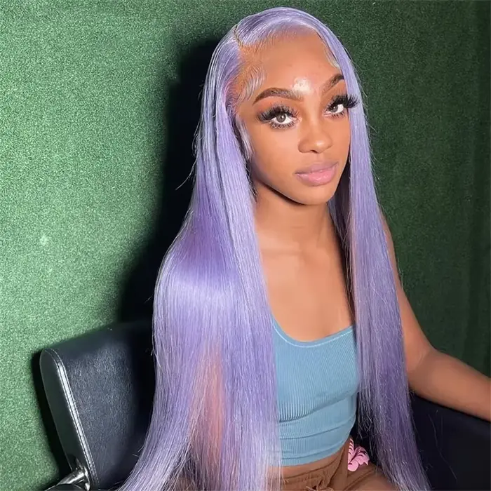 Perruque Lace Front 13x6 en Cheveux Humains Violet Lilas, Perruque Frontale en Dentelle Couleur Lava