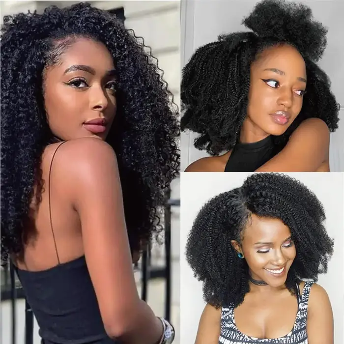 Extensions de cheveux humains bouclés afro crépus à clipser