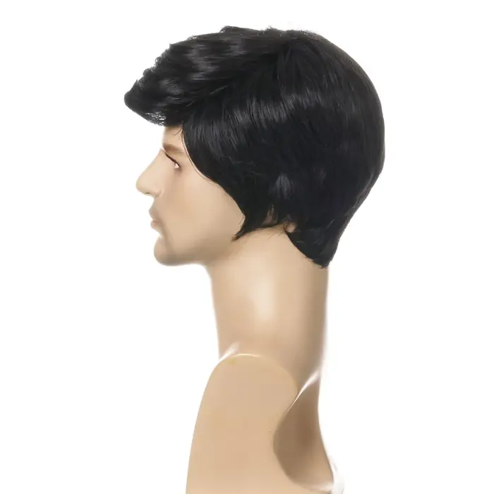 Perruque Synthétique Courte Noire et Lisse pour Homme