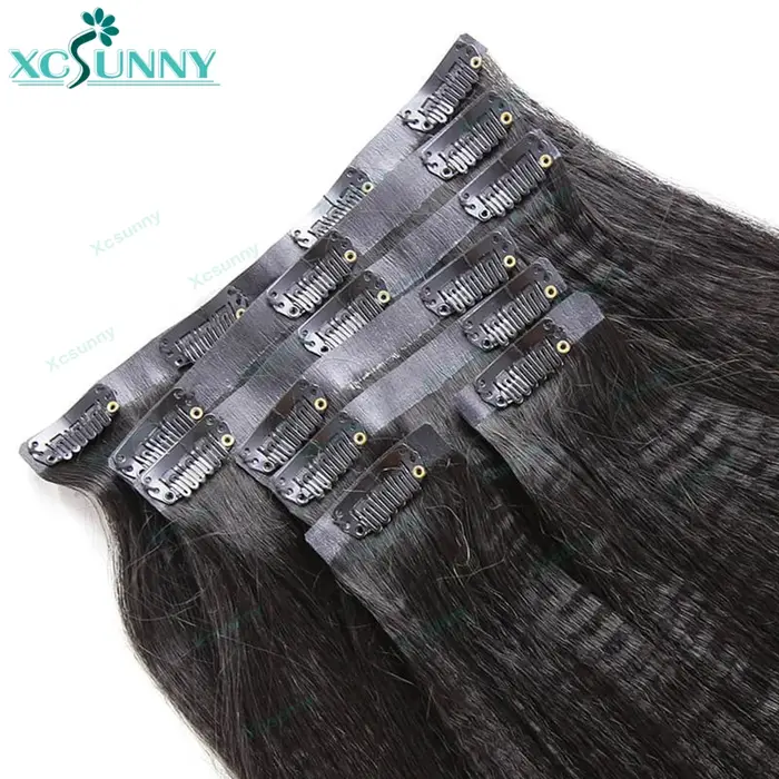 Yaki droite sans couture pince dans les Extensions de cheveux humains