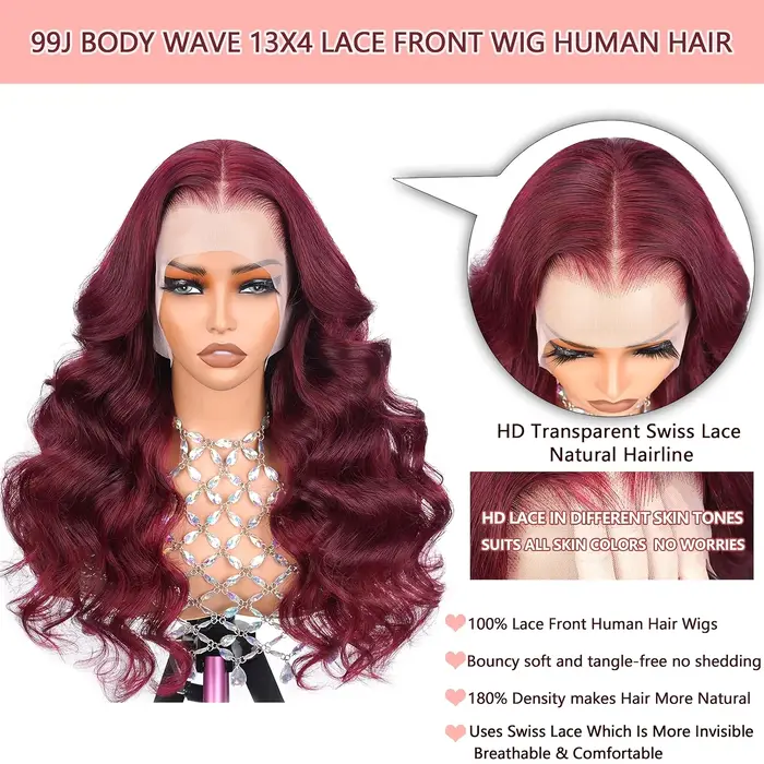 250 densité 99J bordeaux 13x6 dentelle frontale perruques de cheveux humains couleur brésilienne 30 