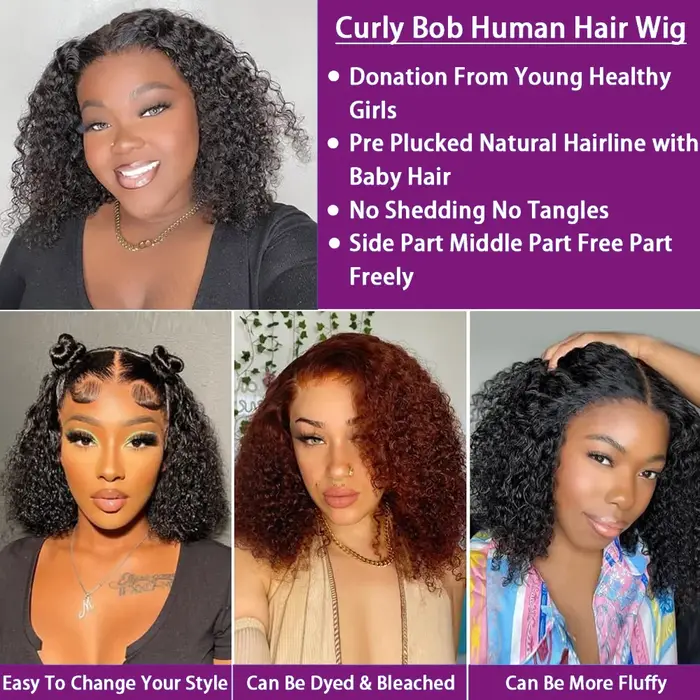 Perruque Bob Lace Front Wig brésilienne naturelle, cheveux courts bouclés, 13x4, vierges, 100% cheve
