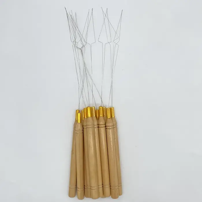 Extra Love 20 pièces Nouvelles aiguilles à boucle avec manche en bois pour extensions de cheveux