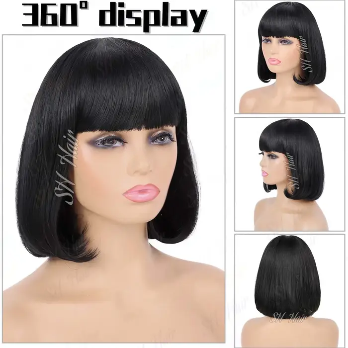 Perruques synthétiques noires Bob pour femmes